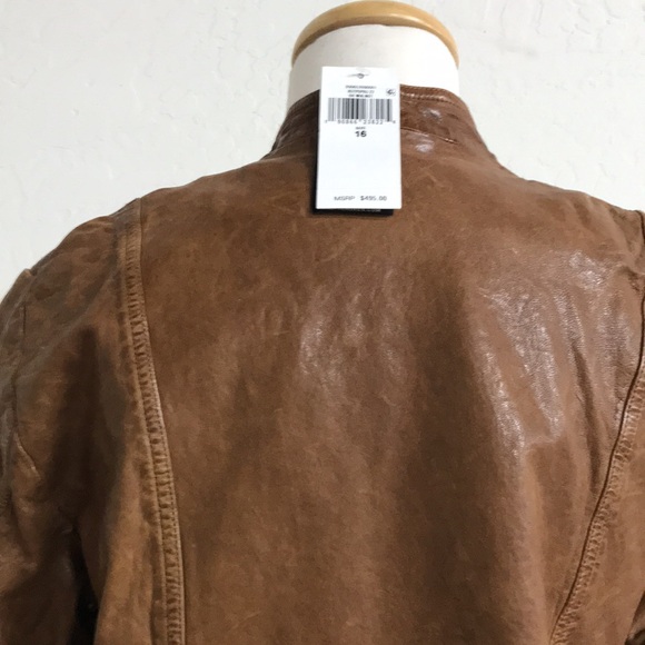 Lauren Ralph Lauren Burnished Leather Moto Bomber Jacket Dark Walnut